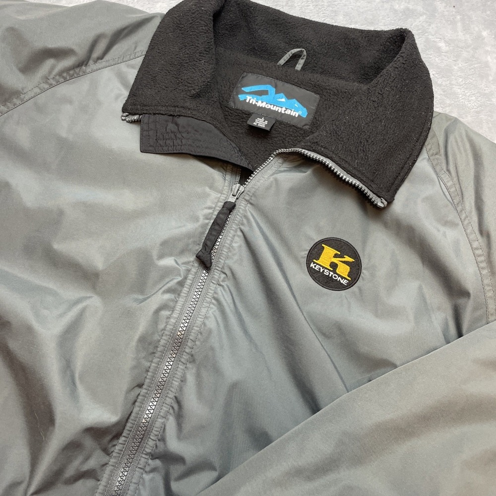 Keystone Klassic Wheels Mens Jacket Sz L Gray Fleece Lined Bomber‎ Tri Mountain
